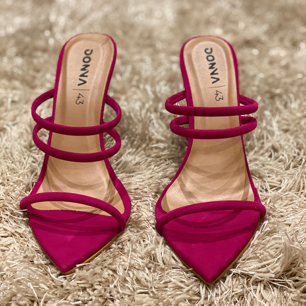 Tamanco Bico Folha Três Tiras Rosa